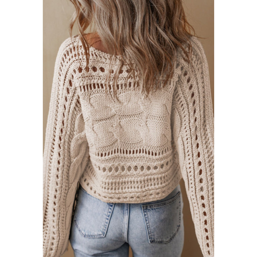 Openwork Cable Knit Long Sleeve Sweater Apparel and Accessories