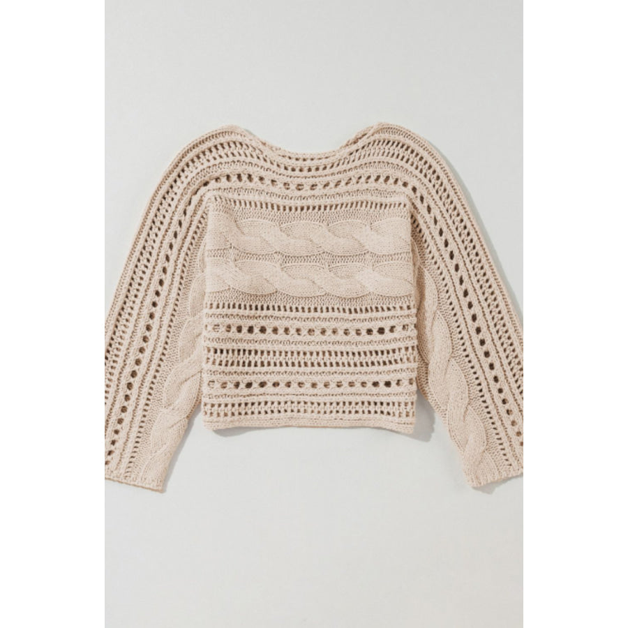 Openwork Cable Knit Long Sleeve Sweater Apparel and Accessories