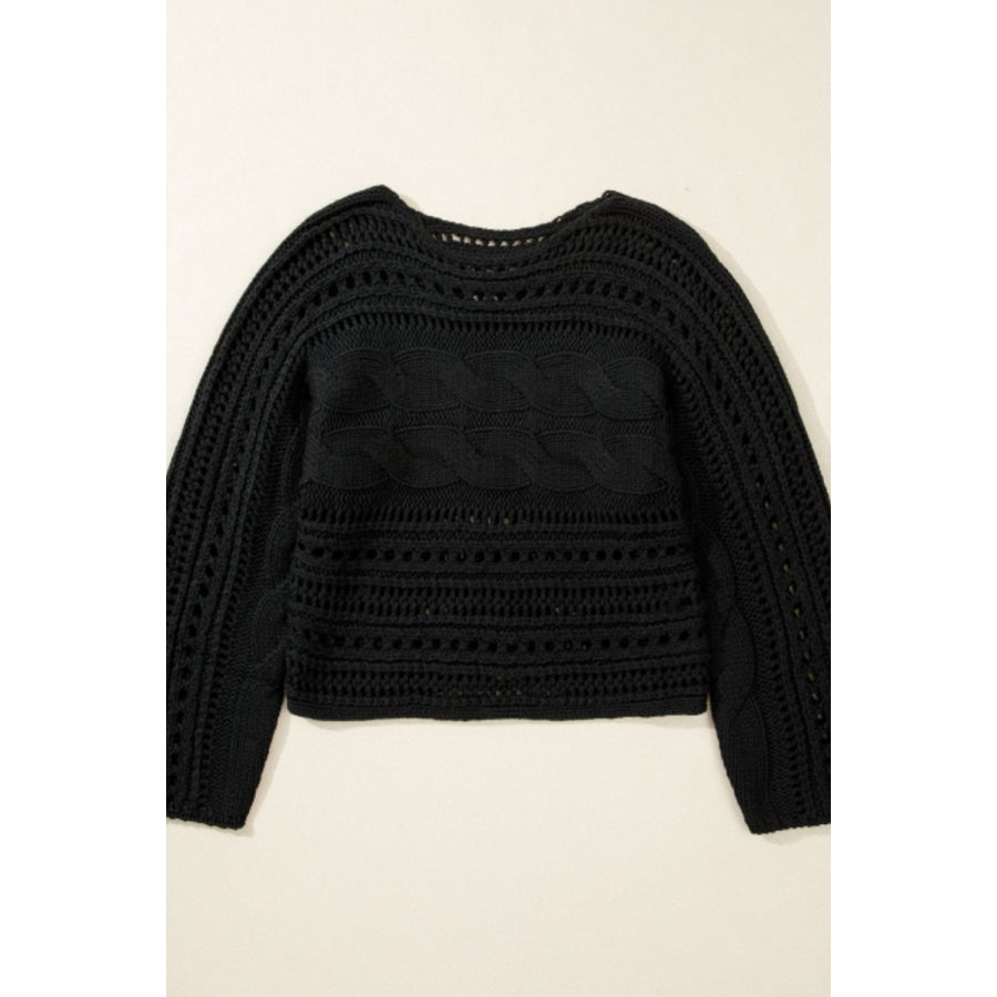 Openwork Cable Knit Long Sleeve Sweater Apparel and Accessories