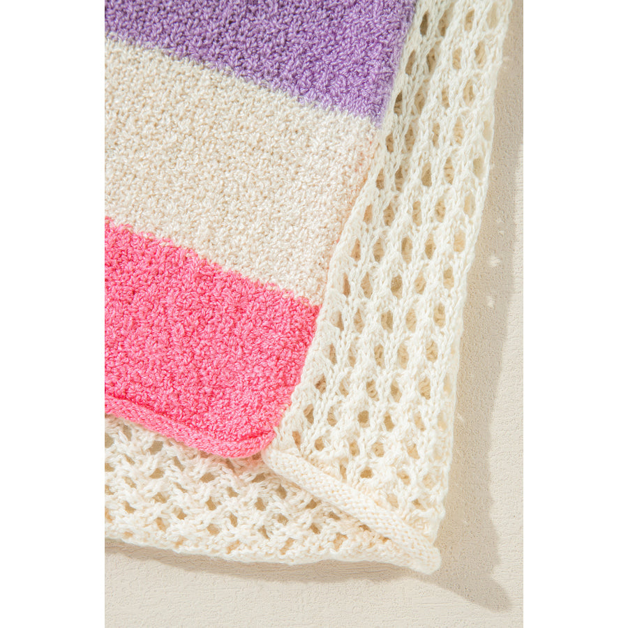 Openwork Color Block Hooded Sweater Apparel and Accessories