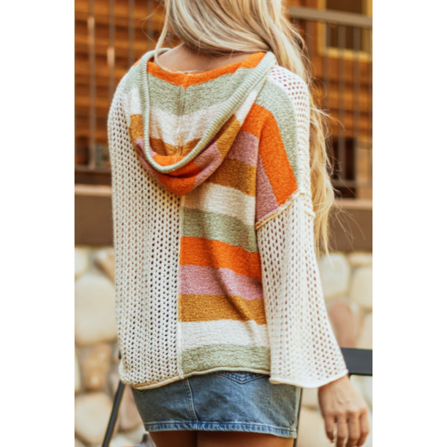 Openwork Color Block Hooded Sweater Apparel and Accessories