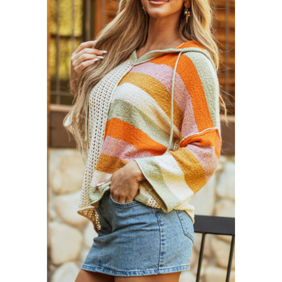 Openwork Color Block Hooded Sweater Apparel and Accessories