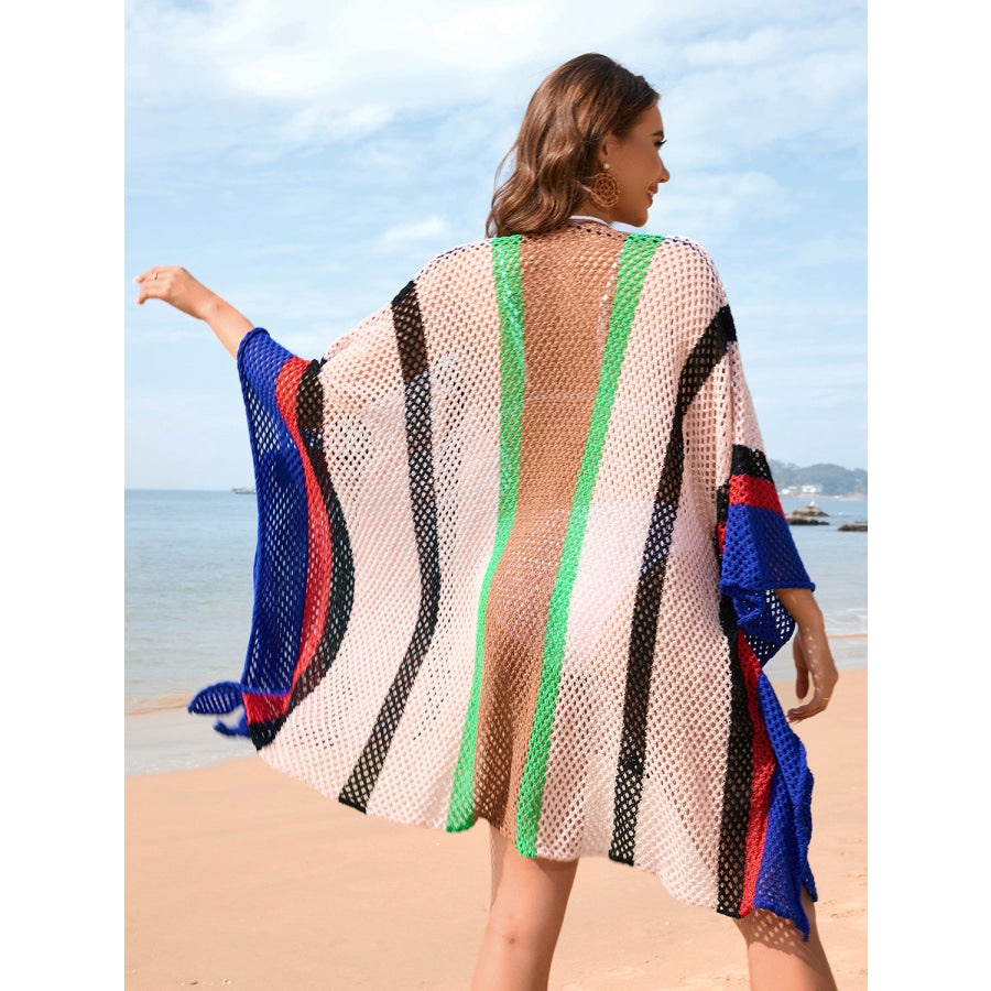 Openwork Color Block Plunge Cover - Up Apparel and Accessories
