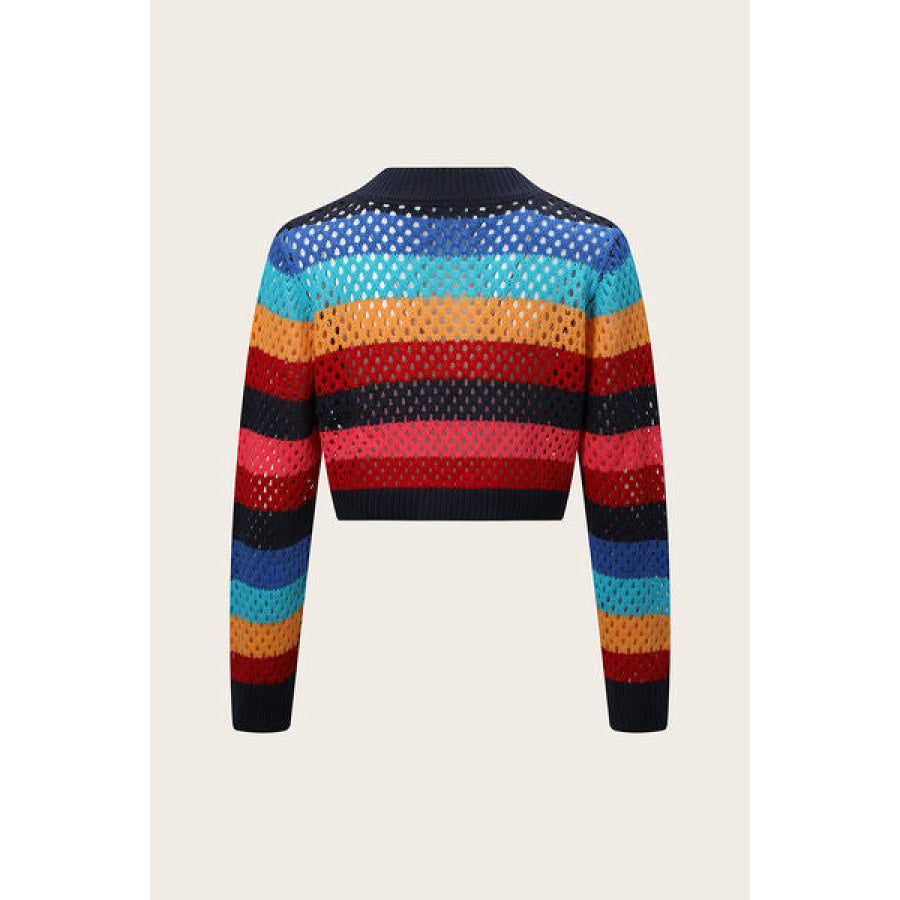 Openwork Color Block Tied Cardigan Multicolor / S Apparel and Accessories