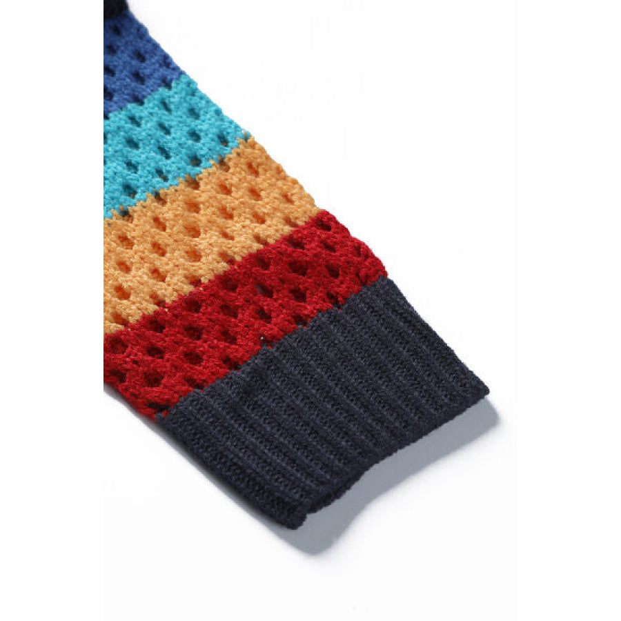 Openwork Color Block Tied Cardigan Apparel and Accessories
