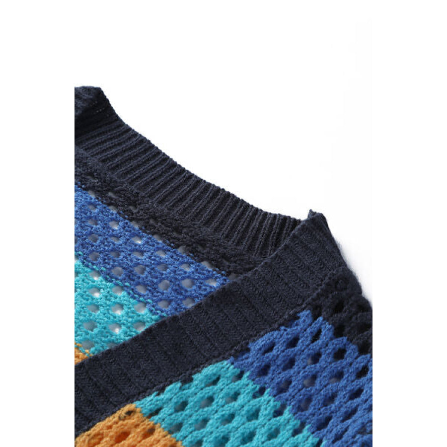 Openwork Color Block Tied Cardigan Apparel and Accessories