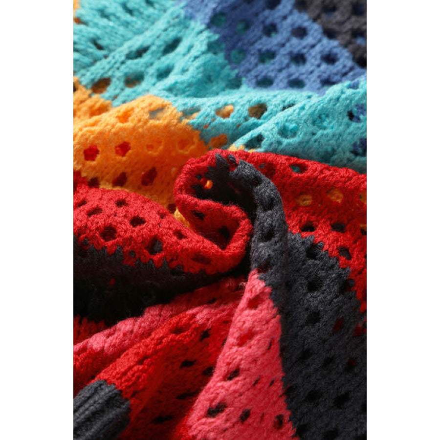 Openwork Color Block Tied Cardigan Apparel and Accessories