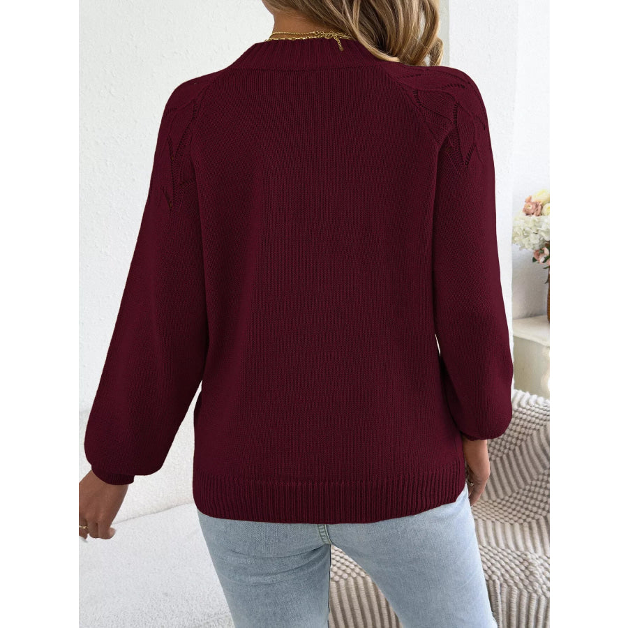 Openwork Crew Neck Sweater Apparel and Accessories
