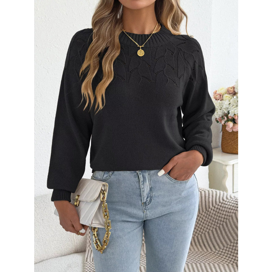 Openwork Crew Neck Sweater Apparel and Accessories