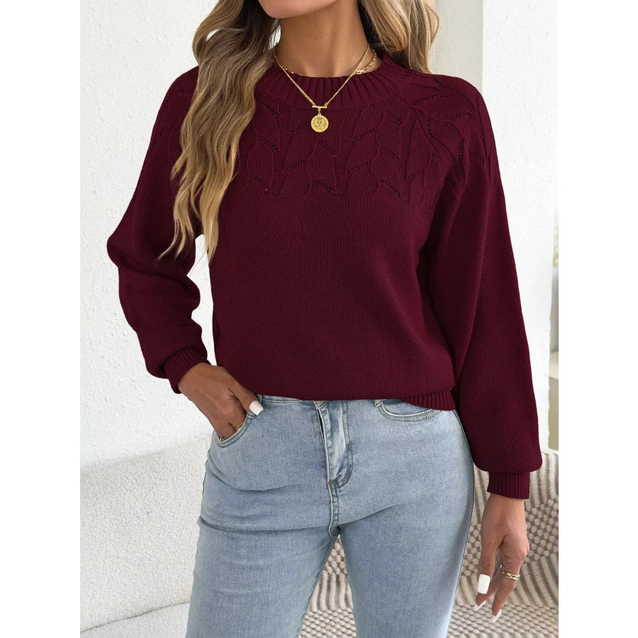 Openwork Crew Neck Sweater Apparel and Accessories