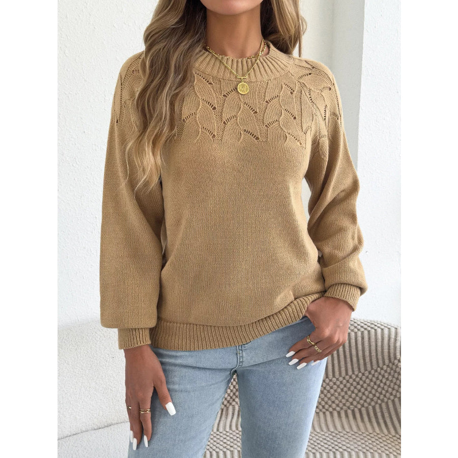 Openwork Crew Neck Sweater Apparel and Accessories
