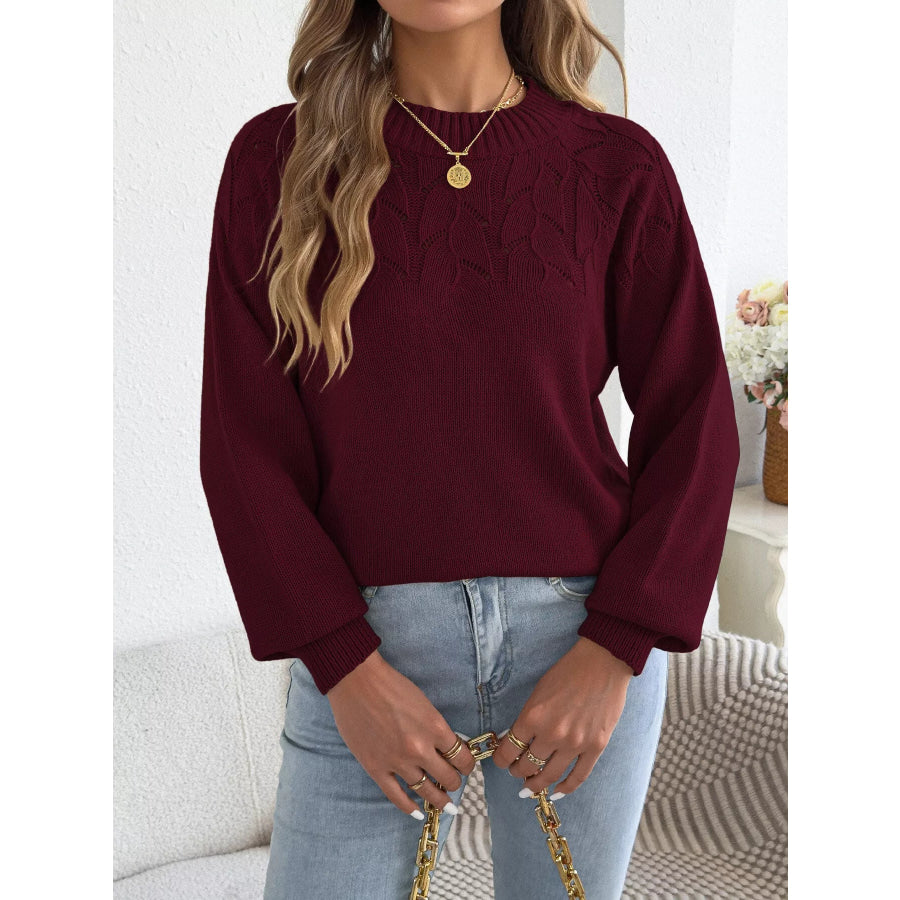 Openwork Crew Neck Sweater Apparel and Accessories