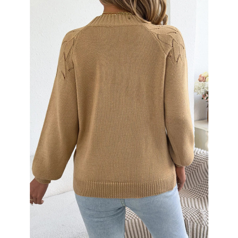 Openwork Crew Neck Sweater Apparel and Accessories