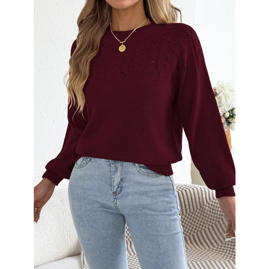 Openwork Crew Neck Sweater Apparel and Accessories