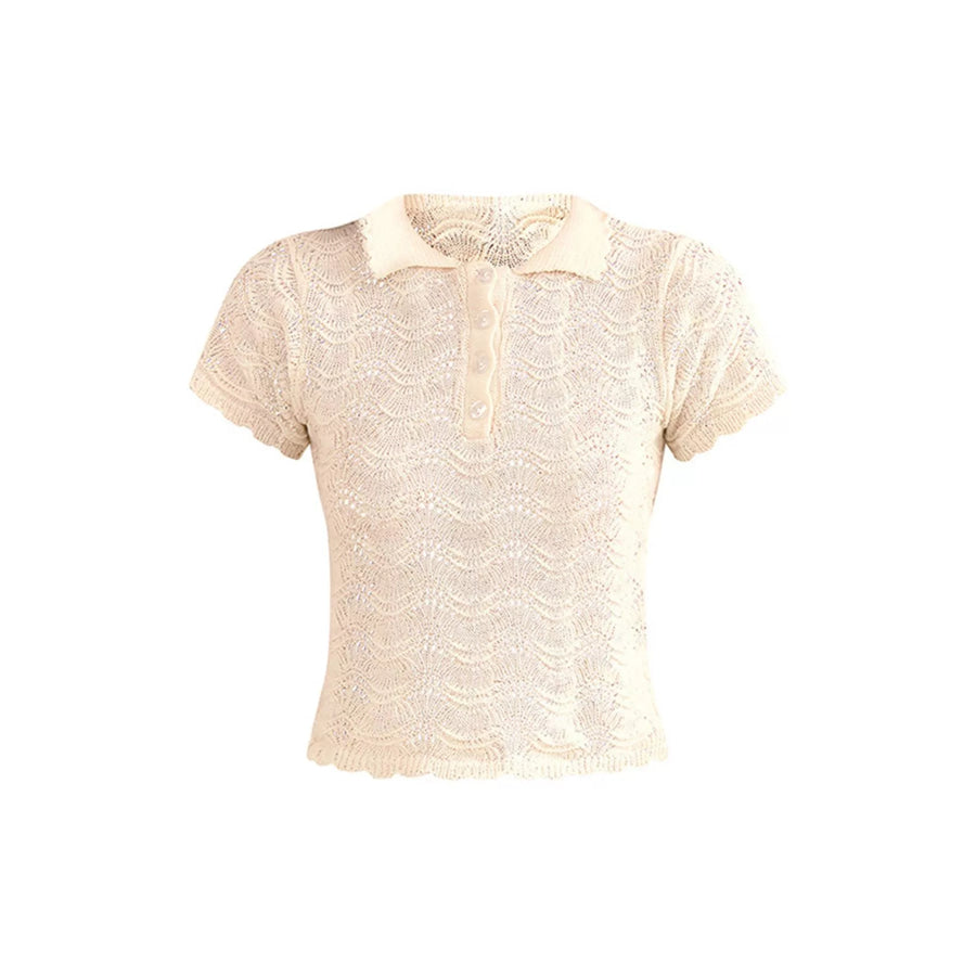 Openwork Crochet Knit Polo Top and Shorts Set Apparel and Accessories
