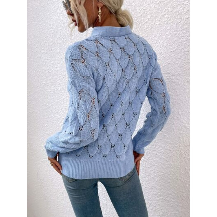 Openwork Cutout Dropped Shoulder Sweater Clothing