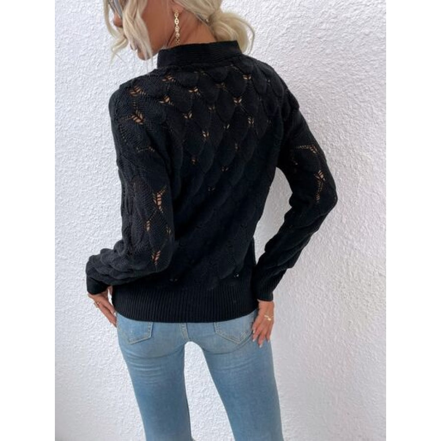 Openwork Cutout Dropped Shoulder Sweater Clothing