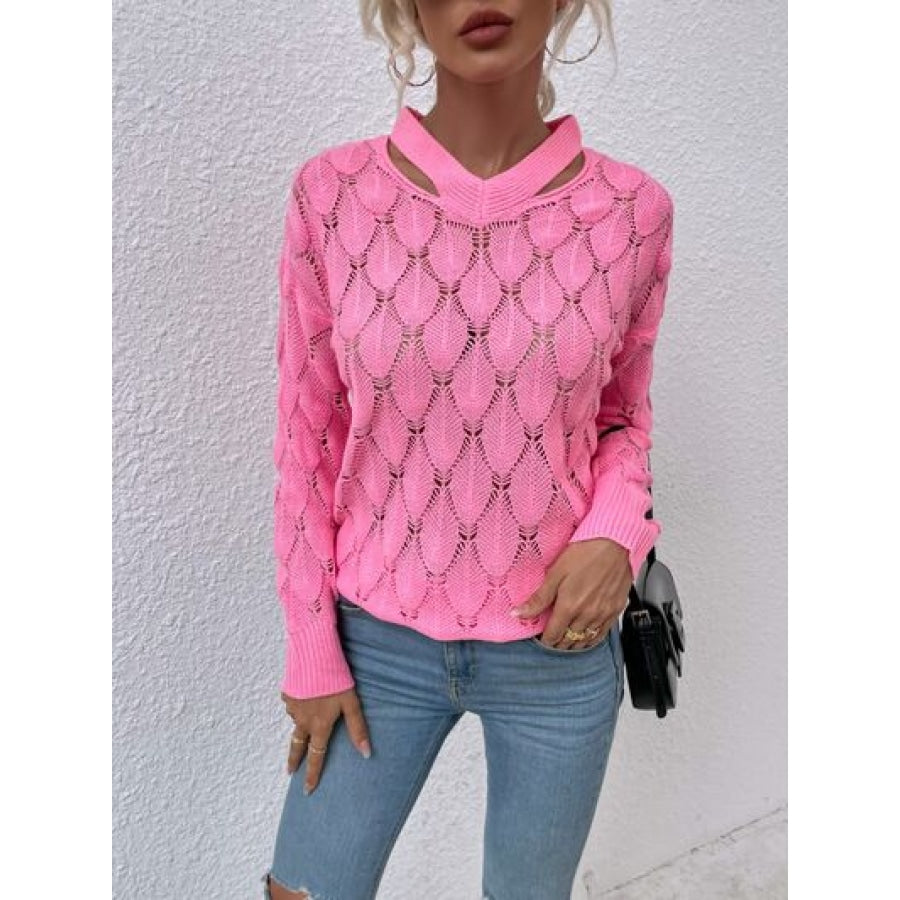 Openwork Cutout Dropped Shoulder Sweater Clothing