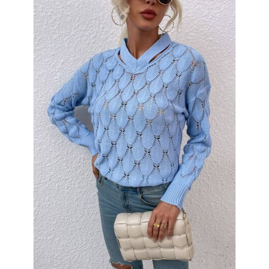 Openwork Cutout Dropped Shoulder Sweater Clothing