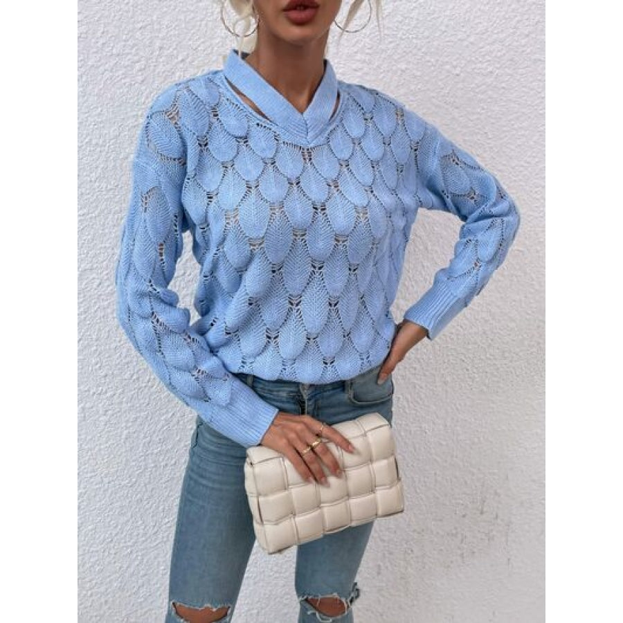 Openwork Cutout Dropped Shoulder Sweater Clothing