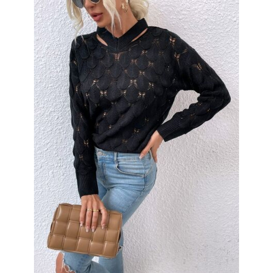 Openwork Cutout Dropped Shoulder Sweater Clothing