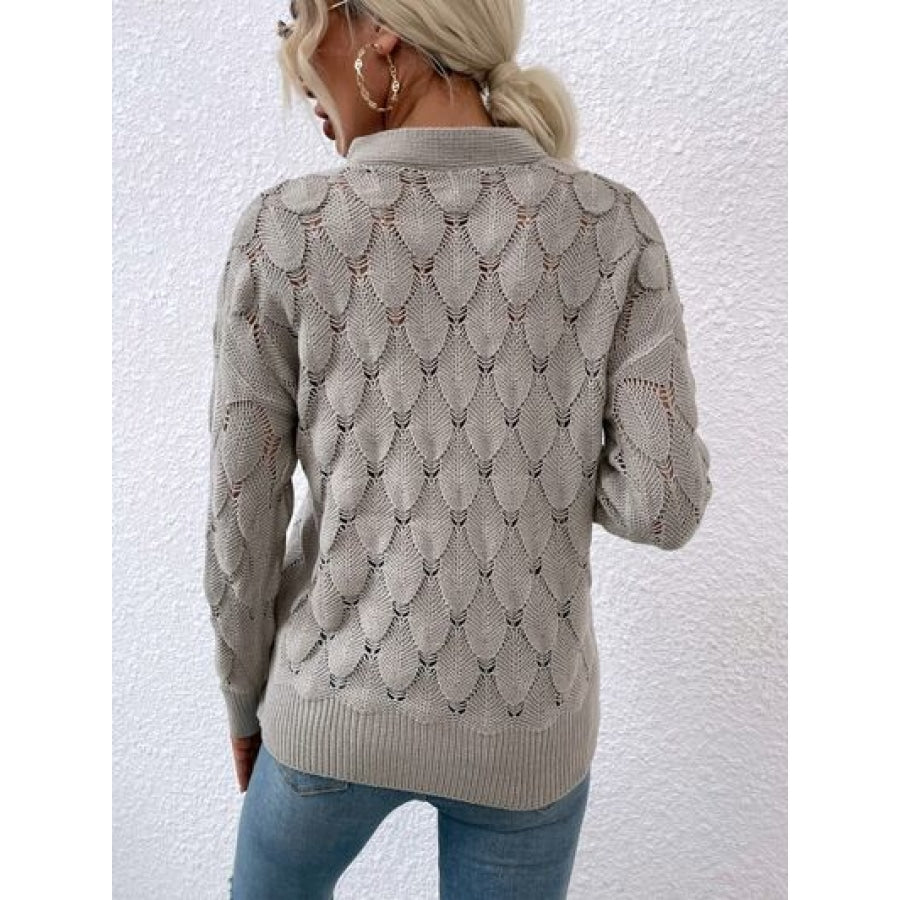 Openwork Cutout Dropped Shoulder Sweater Clothing