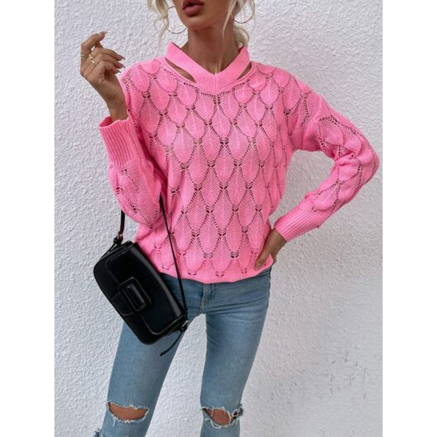 Openwork Cutout Dropped Shoulder Sweater Clothing