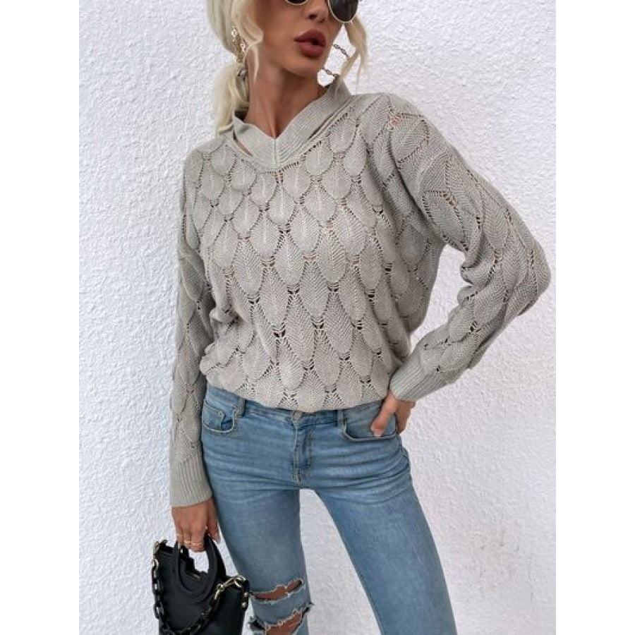 Openwork Cutout Dropped Shoulder Sweater Clothing