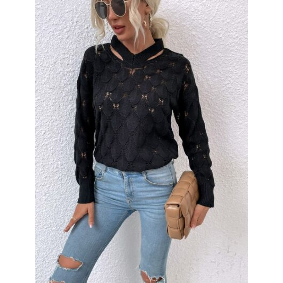 Openwork Cutout Dropped Shoulder Sweater Clothing