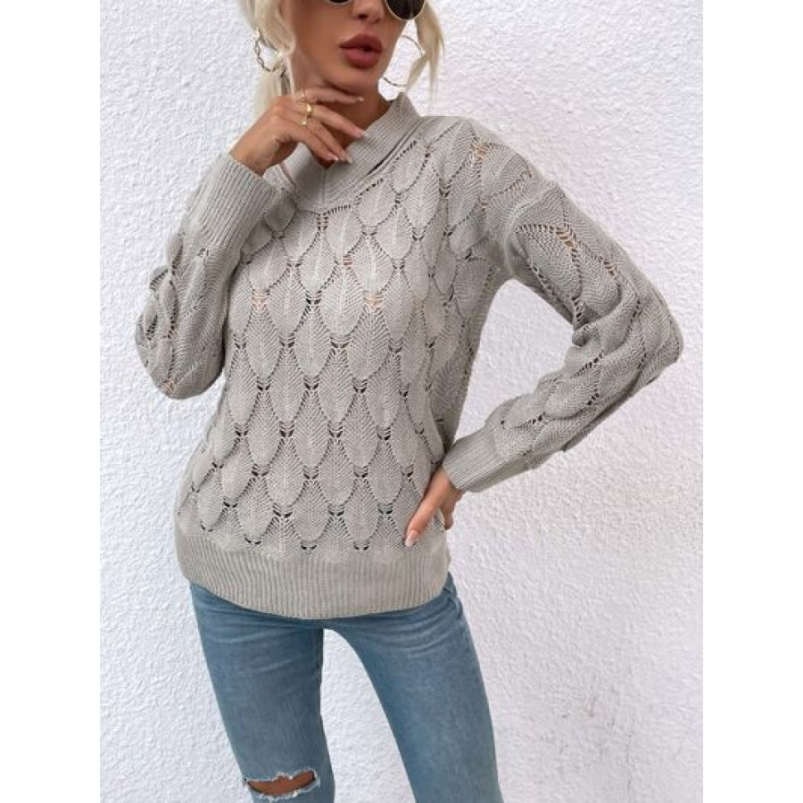 Openwork Cutout Dropped Shoulder Sweater Heather Gray / S Clothing