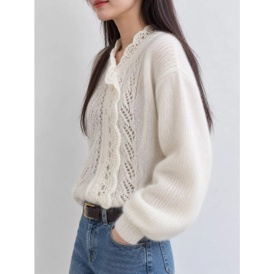 Openwork Dropped Shoulder Cardigan Apparel and Accessories