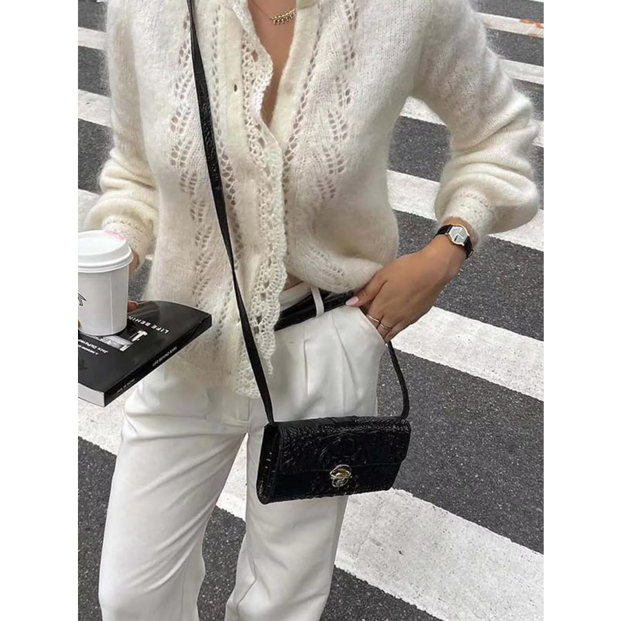 Openwork Dropped Shoulder Cardigan Off-white / S Apparel and Accessories