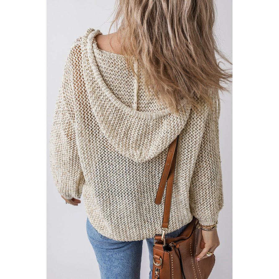 Openwork Dropped Shoulder Hooded Knit Top Apparel and Accessories