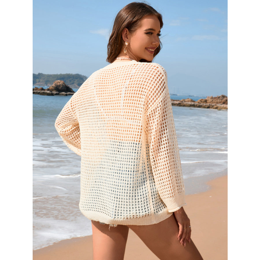 Openwork Dropped Shoulder Long Sleeve Cover - Up Apparel and Accessories