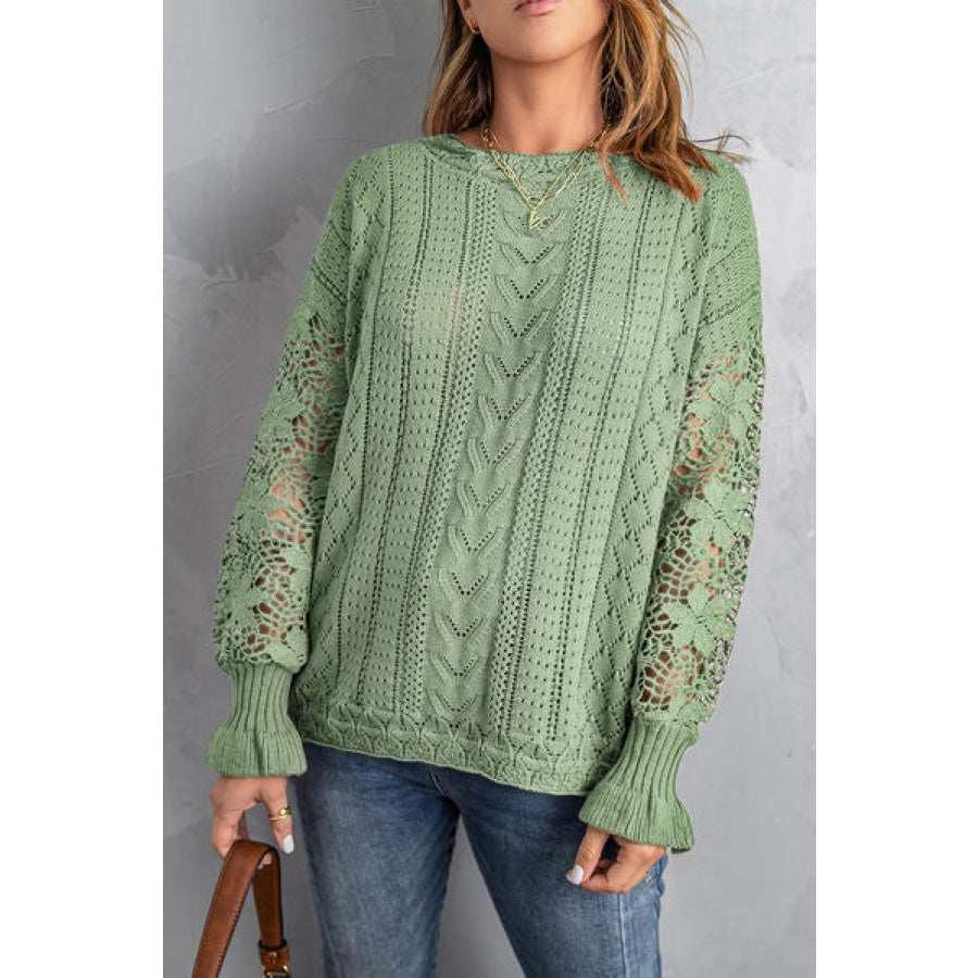 Openwork Lantern Sleeve Dropped Shoulder Sweater Clothing