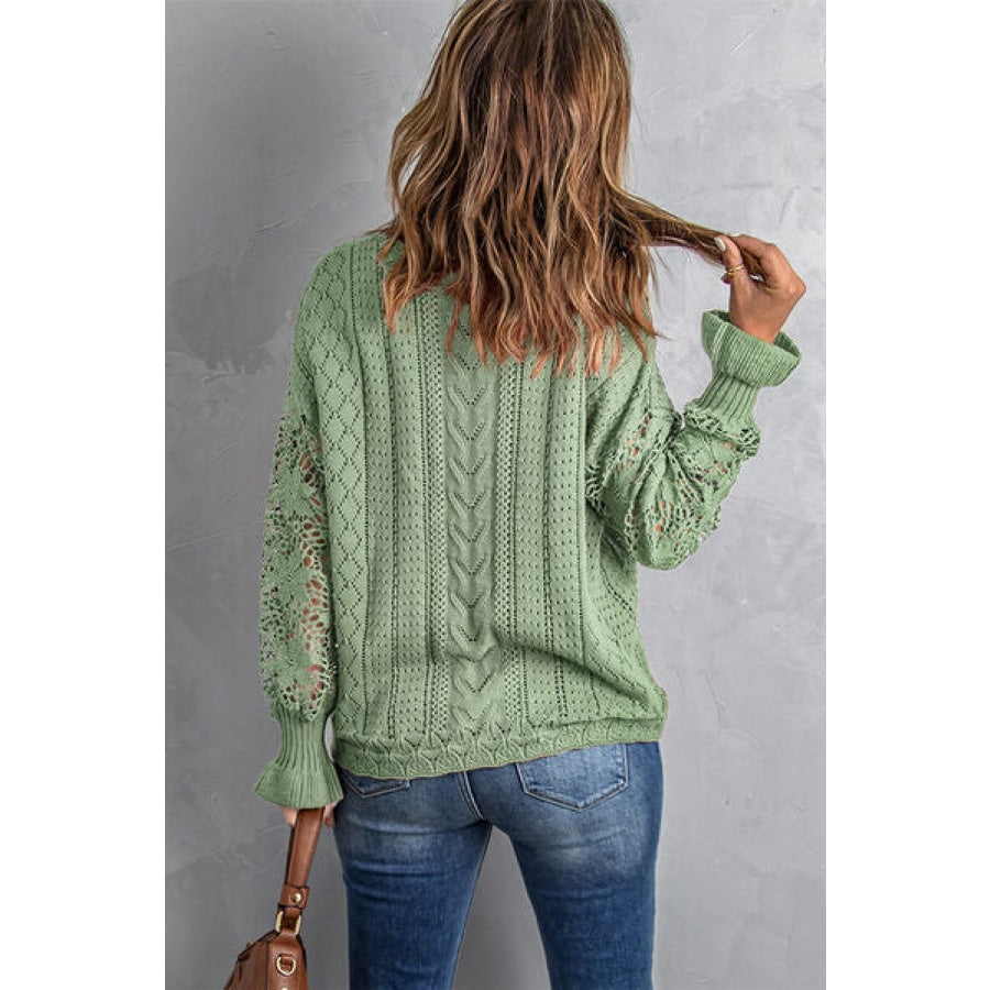 Openwork Lantern Sleeve Dropped Shoulder Sweater Clothing