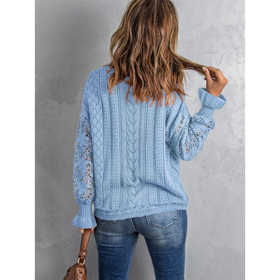 Openwork Lantern Sleeve Dropped Shoulder Sweater Clothing