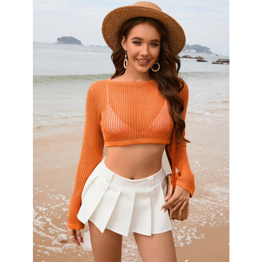 Openwork Long Sleeve Cover - Up Pumpkin / S Apparel and Accessories