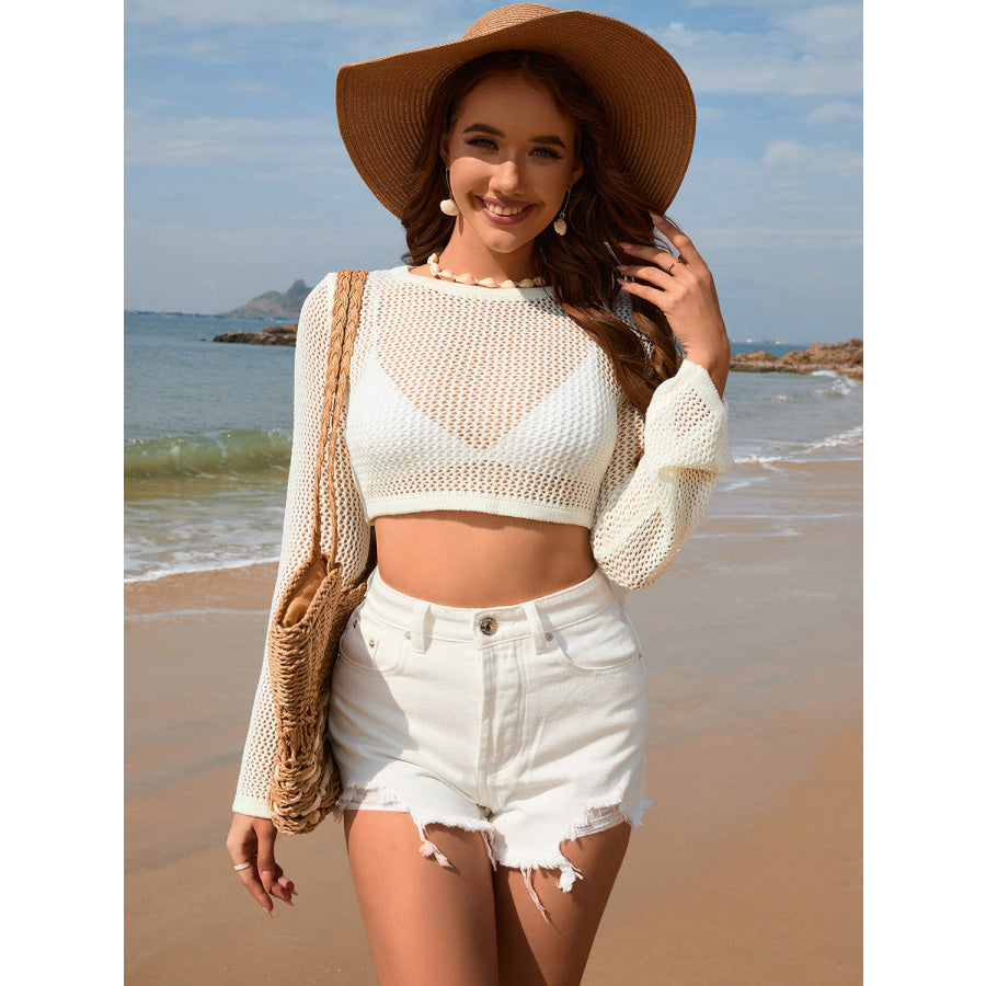 Openwork Long Sleeve Cover - Up White / S Apparel and Accessories