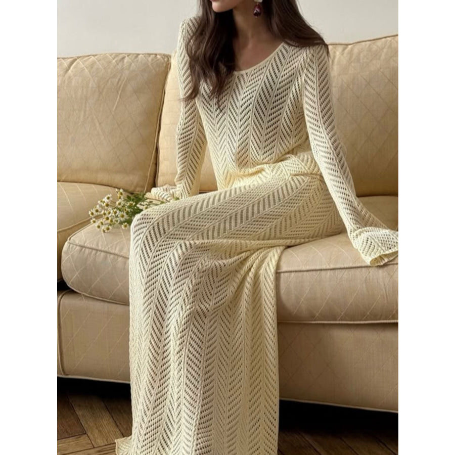 Openwork Long Sleeve Knit Top and Skirt Set Apparel and Accessories
