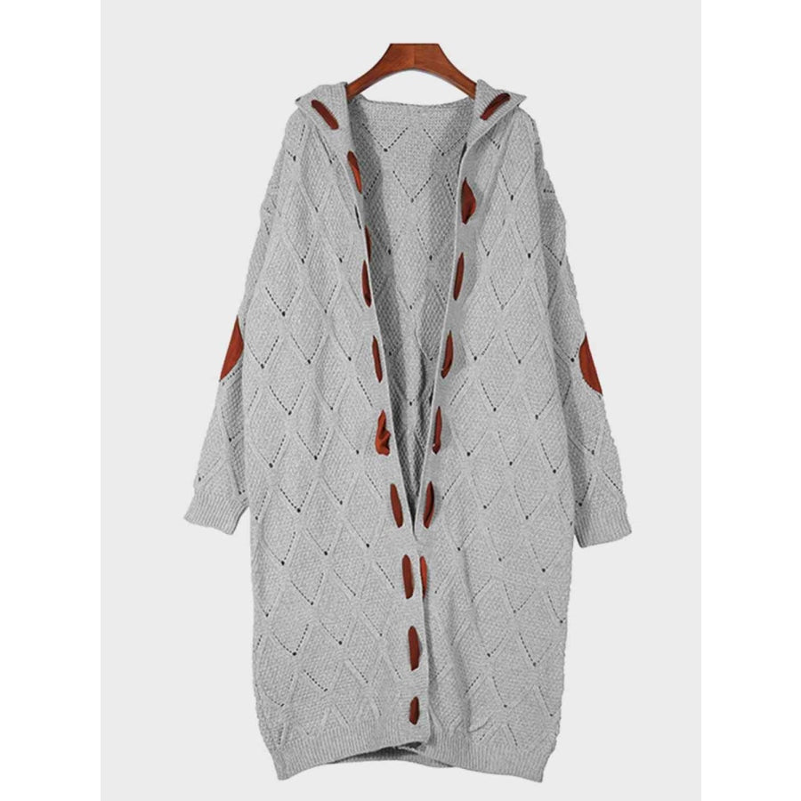 Openwork Long Sleeve Open Front Hooded Cardigan Heather Gray / S