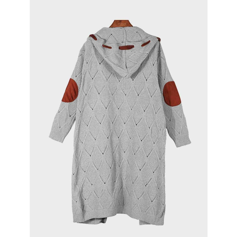 Openwork Long Sleeve Open Front Hooded Cardigan