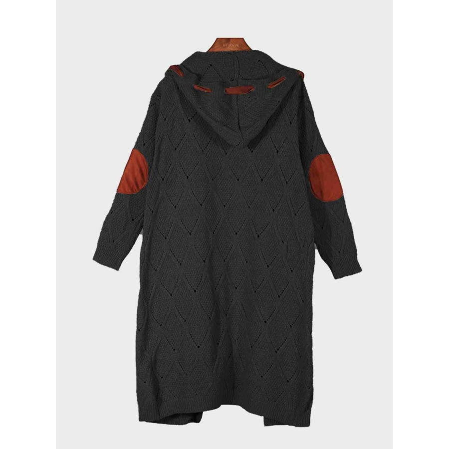 Openwork Long Sleeve Open Front Hooded Cardigan