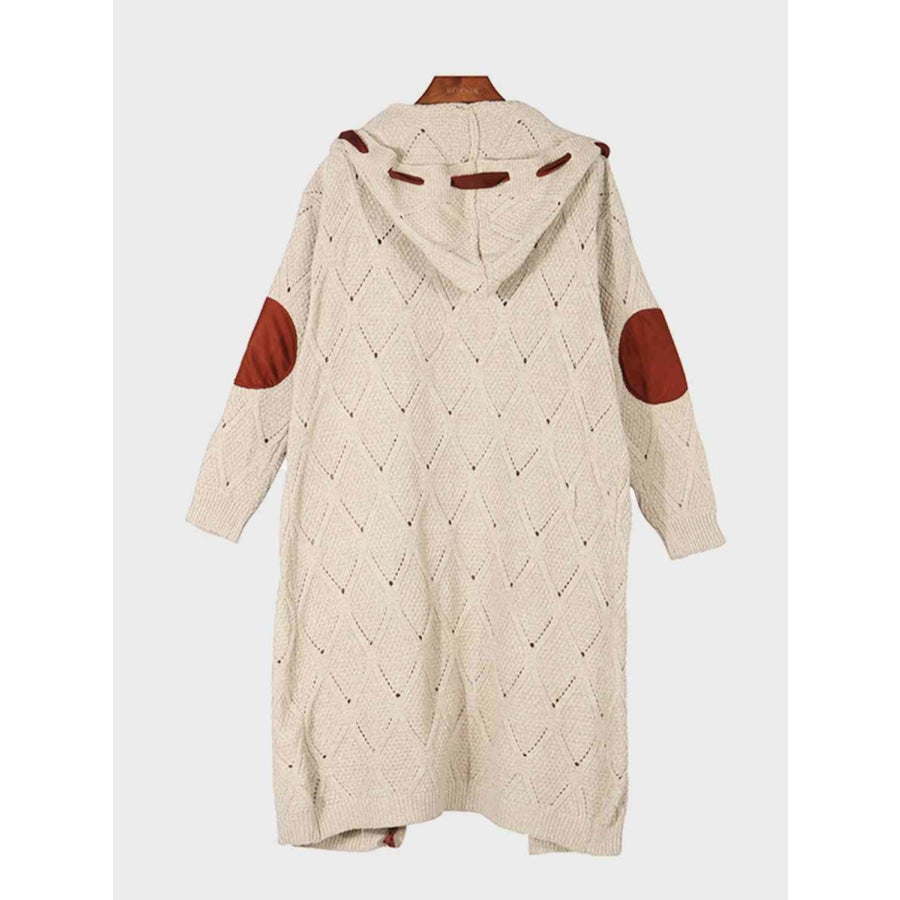 Openwork Long Sleeve Open Front Hooded Cardigan