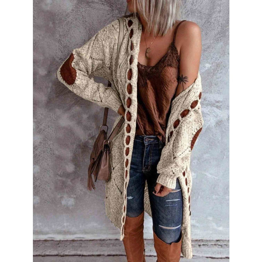 Openwork Long Sleeve Open Front Hooded Cardigan