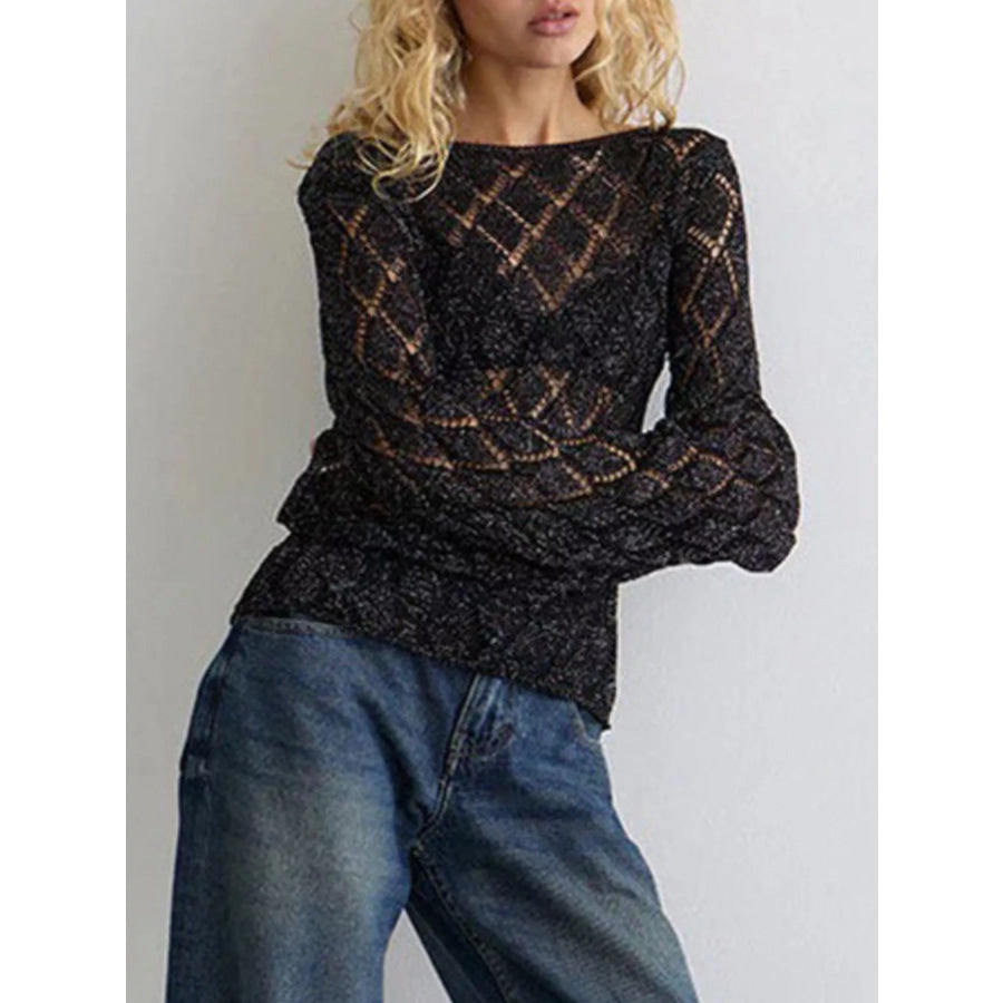 Openwork Long Sleeve Sweater Apparel and Accessories
