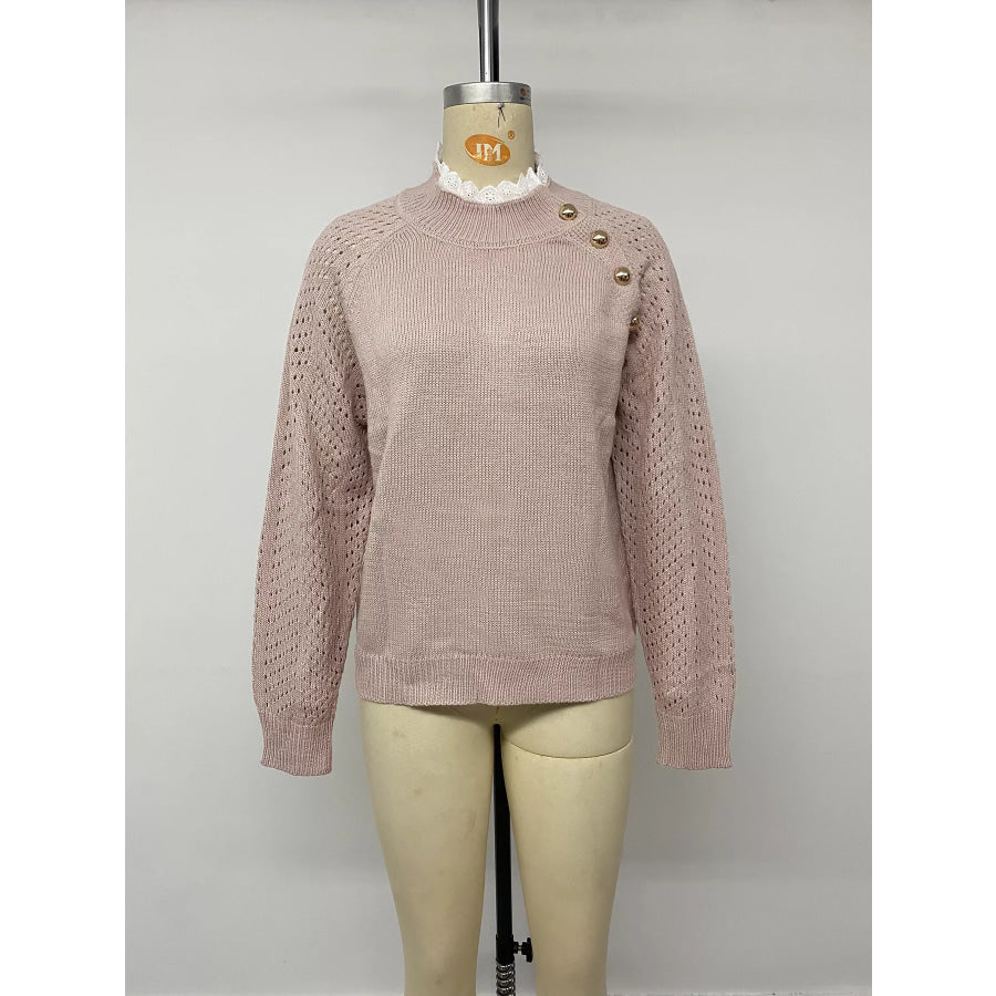 Openwork Mock Neck Sweater Apparel and Accessories