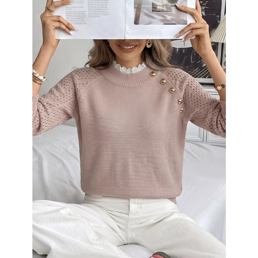 Openwork Mock Neck Sweater Apparel and Accessories
