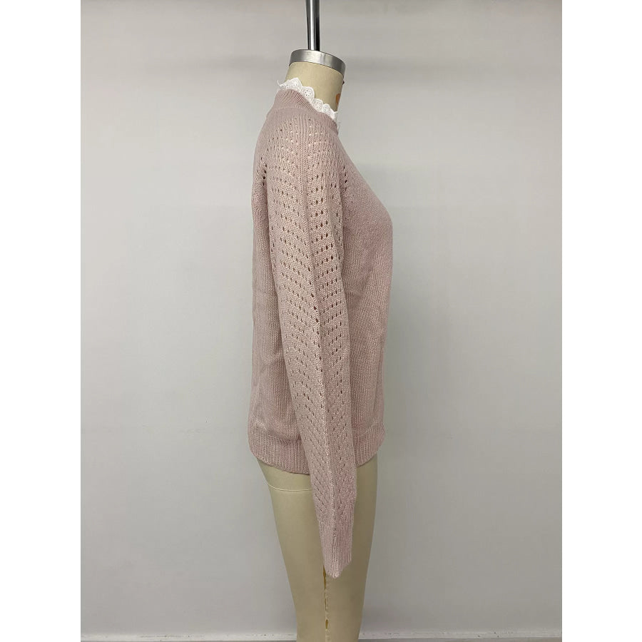 Openwork Mock Neck Sweater Apparel and Accessories
