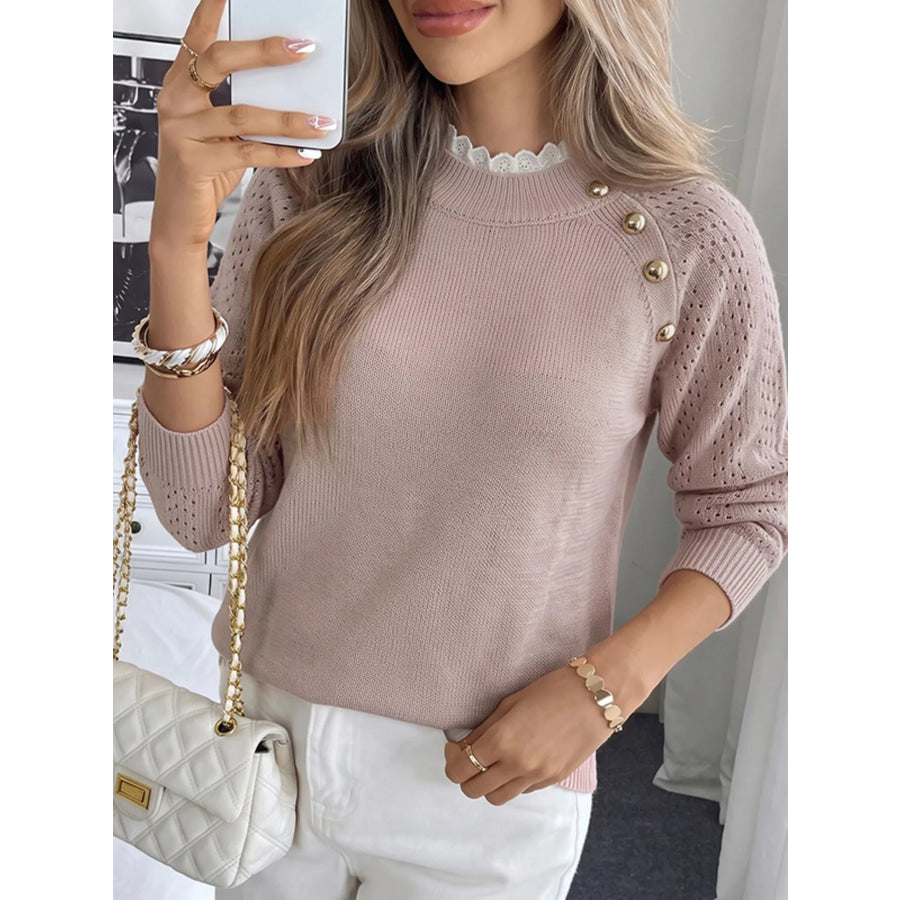 Openwork Mock Neck Sweater Apparel and Accessories